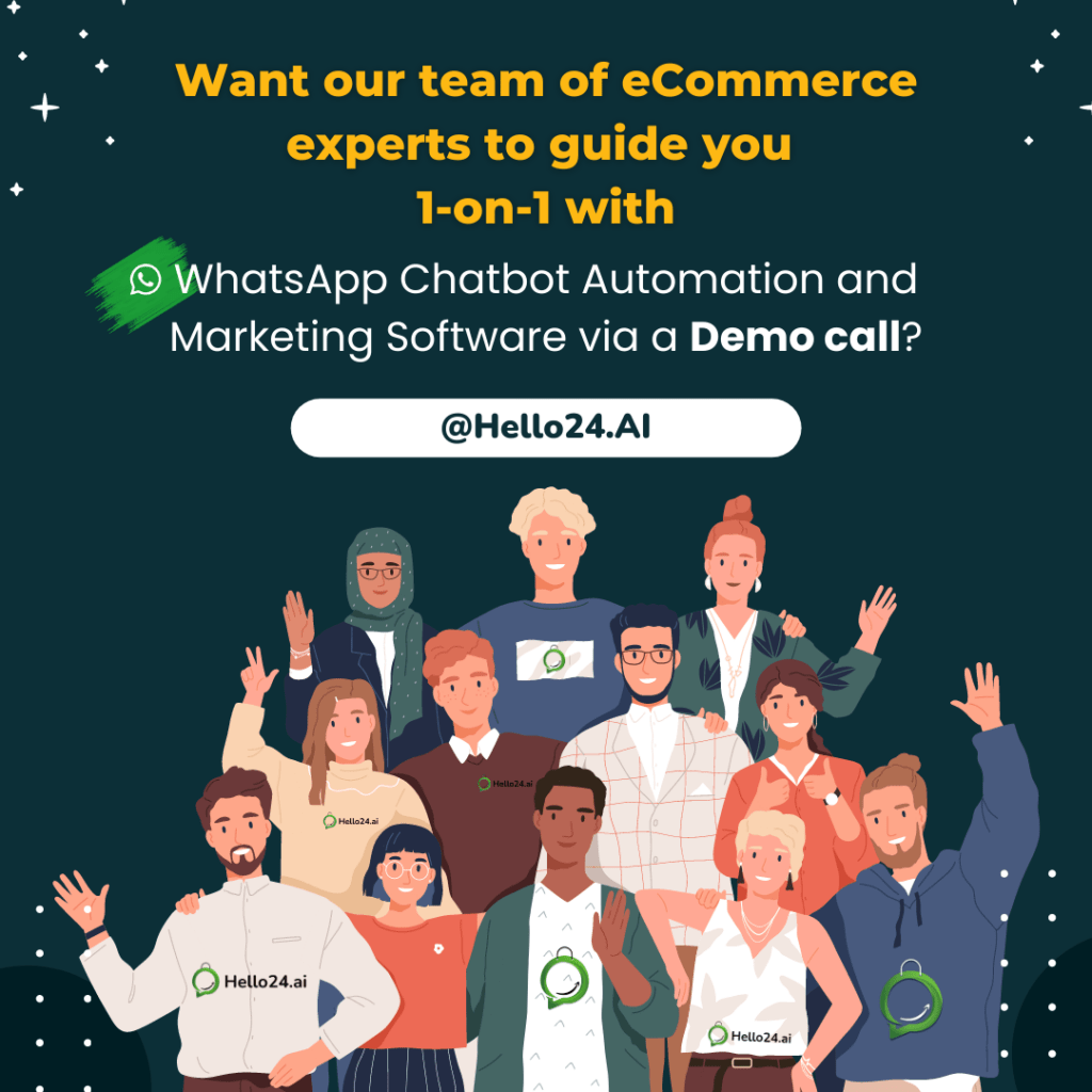 Picture showing book a demo call bu hello24.ai if you want to figure out whatsapp automation
