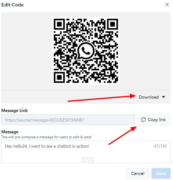 whatsapp message link qr code