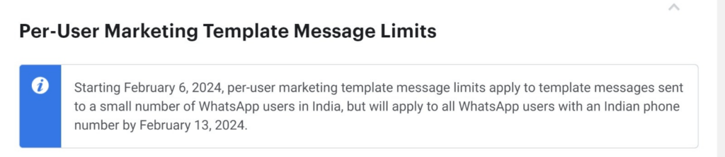 picture showing per user WhatsApp Marketing template message limits source: developers.facebook.com