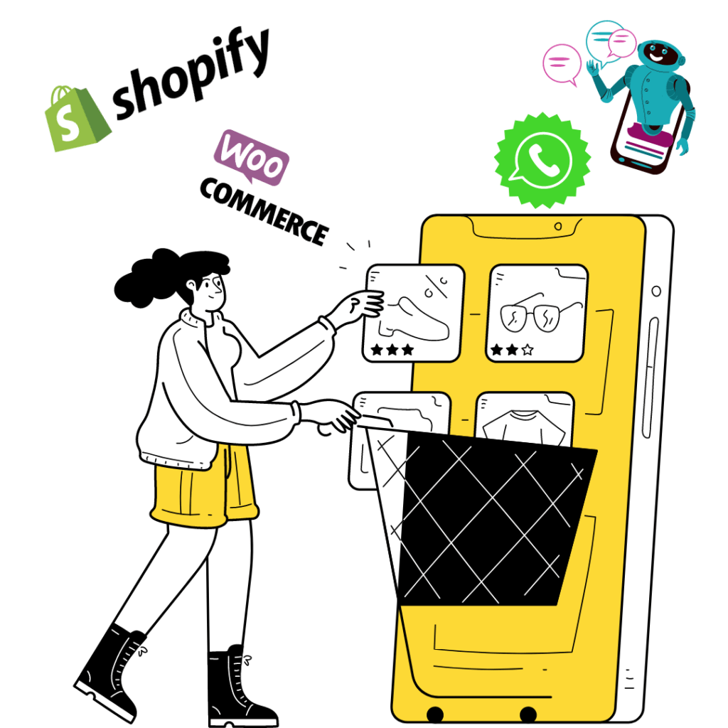 picture showing a ecommerce store on shopify or woocommerce that is getting promoted with social media marketing via whatsapp by hello24ai