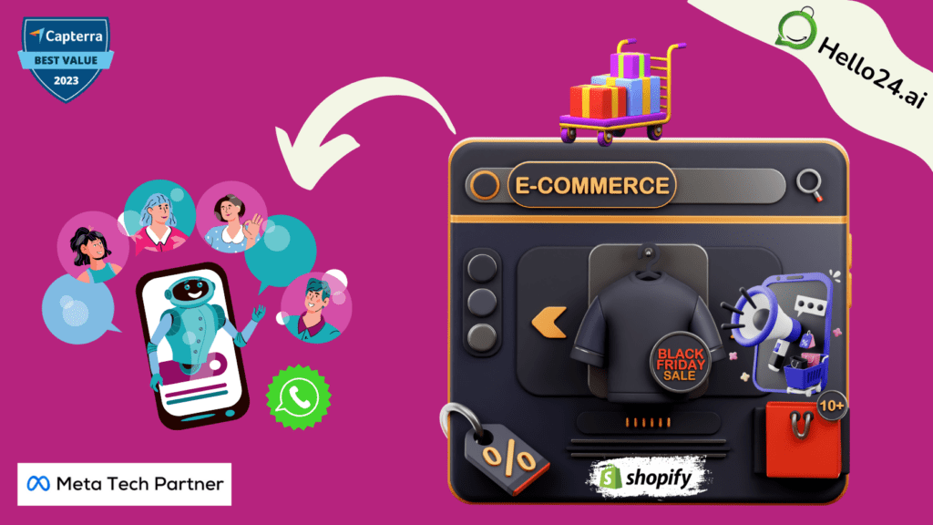picture showing shopify whatsapp chatbot tool from hello24ai