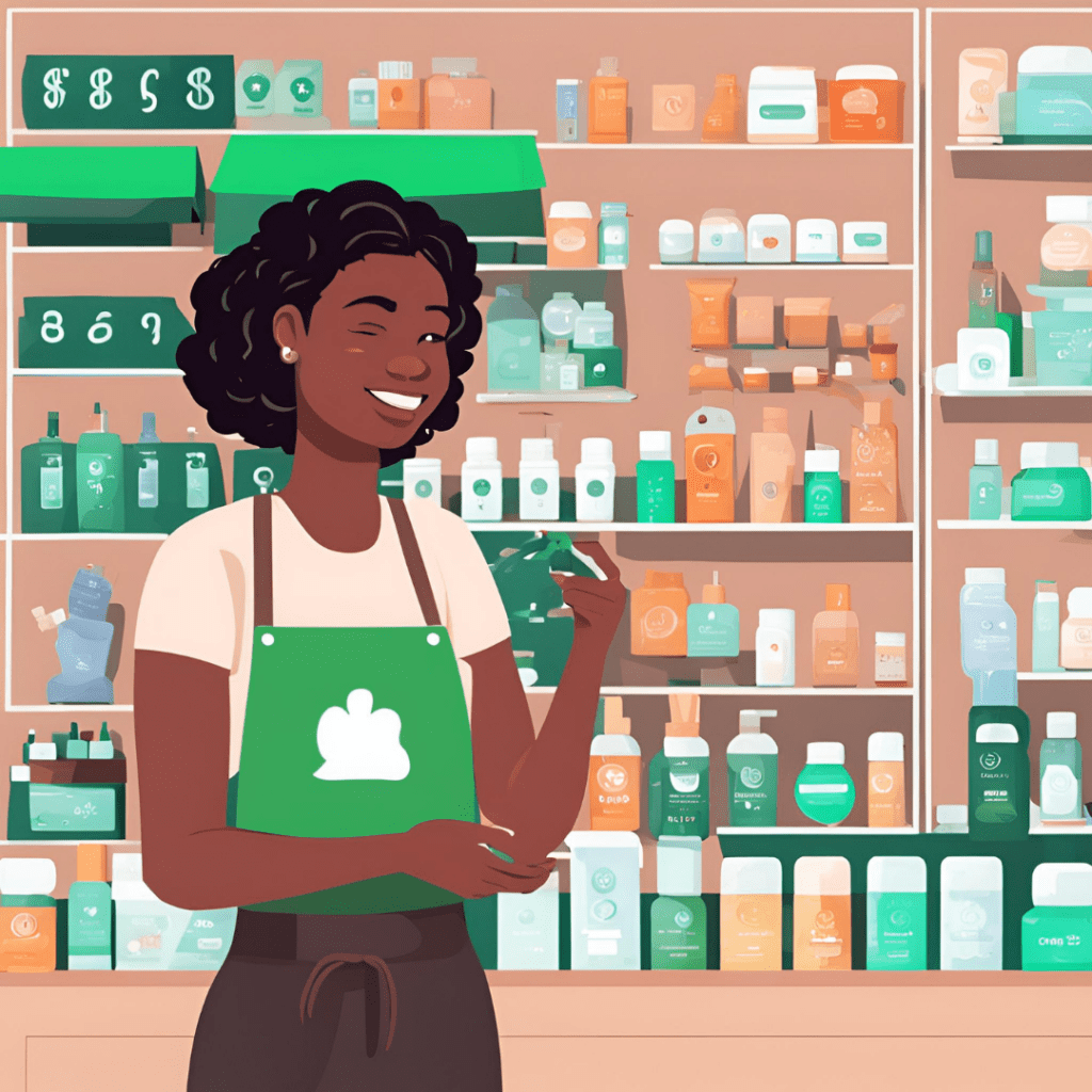 Person browsing skincare products on a phone with a WhatsApp shop logo - whatsapp shop for Skin Care Business