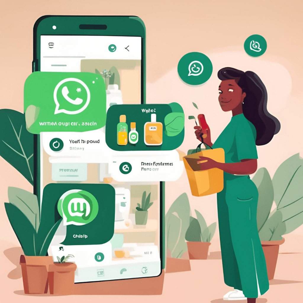 Close-up of a phone screen displaying a WhatsApp conversation with a skincare brand chatbot recommending products  - whatsapp shop for Skin Care Business