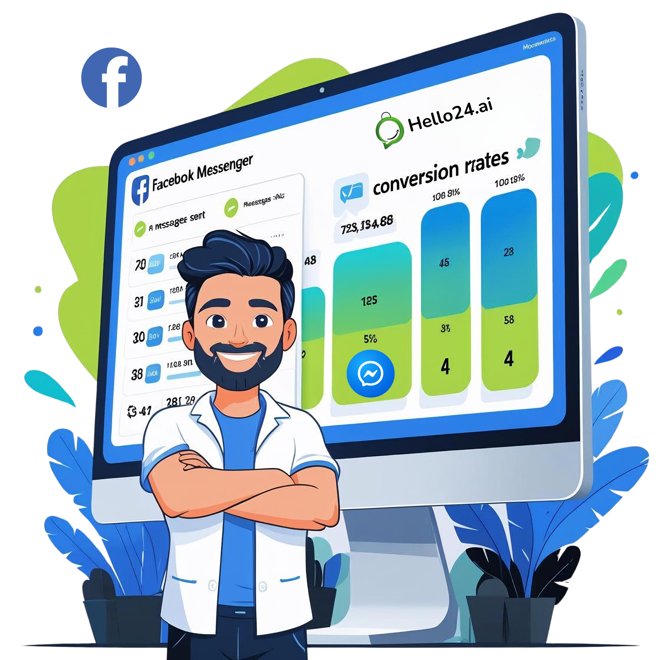 businesses can automate and Integrate Facebook Messenger and Manage DMs in One Unified Inbox inside the hello24ai's chatstudio.